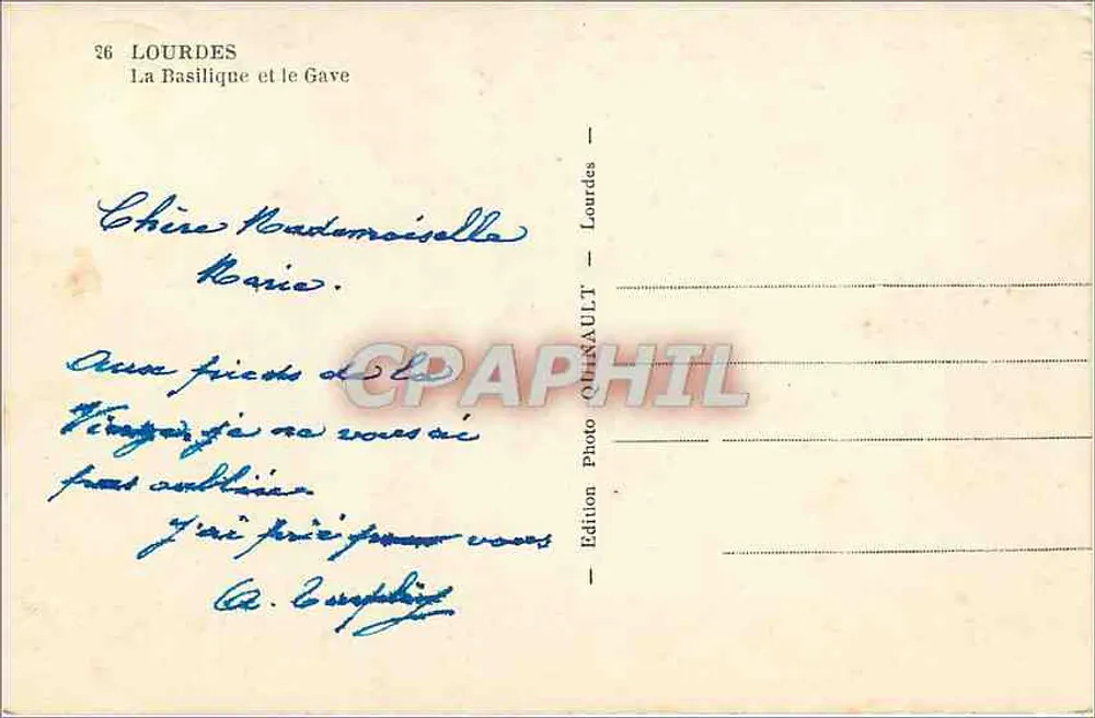 Lourdes — A Basílica e o Gave — Edição Foto Quénault - Verso