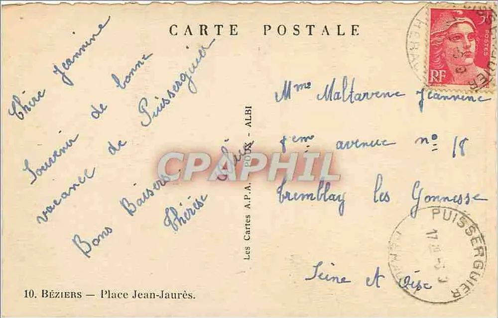 Place Jean-Jaurès — Béziers — editor A.P.A. (n°10) - Verso
