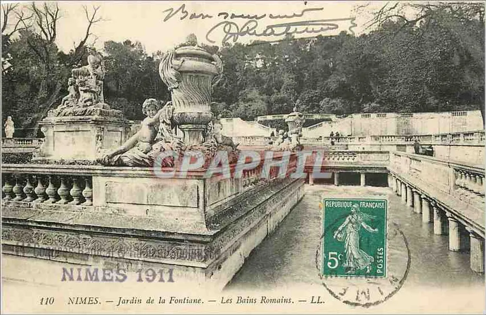 Nîmes — Jardin de la Fontaine — Les Bains Romains — LL. — Verlag: LL. — Seriennummer: 110 - Vorderseite