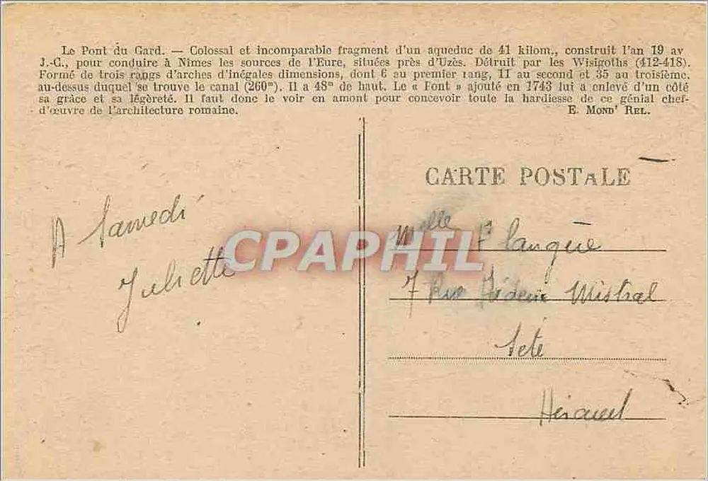 O Ponte du Gard — Vista ocidental — E. Mond. Rel. - Verso
