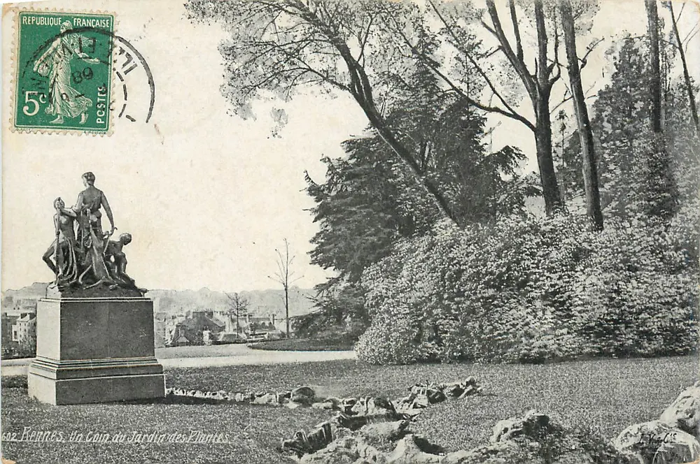 Rennes, Ecke des Jardin des Plantes — monumentale Statue — Verlag L.Y. & Cie - Vorderseite