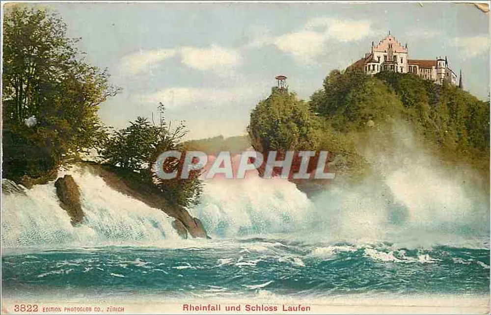 Rheinfall and Schloss Laufen — Photoglob Co., Zürich, no. 3822 - Front