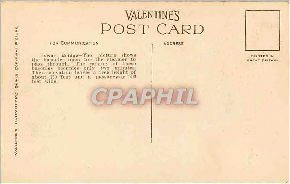 Ponte Tower, Londres — Série Bromotype de Valentine — n° 64871 - Verso