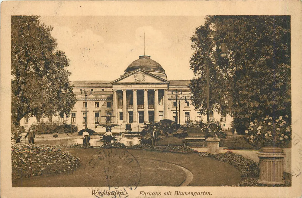 Wiesbaden — Kurhaus con Jardín de Flores — Doppeltin-Nord - Anverso
