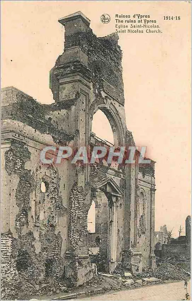 इपर्स के अवशेष — सेंट-निकोलस चर्च — एनएलएस, 1914-18 की श्रृंखला - आगे