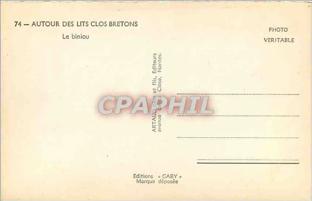 O biniou — AUTOUR DES LITS CLOSBRETONS — Edições Gaby, Nantes - Verso