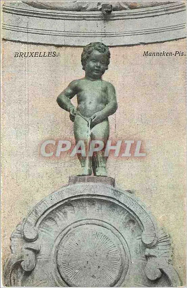 Bruxelas. Manneken-Pis. — Estátua do menino urinando — editor não visível - Frente