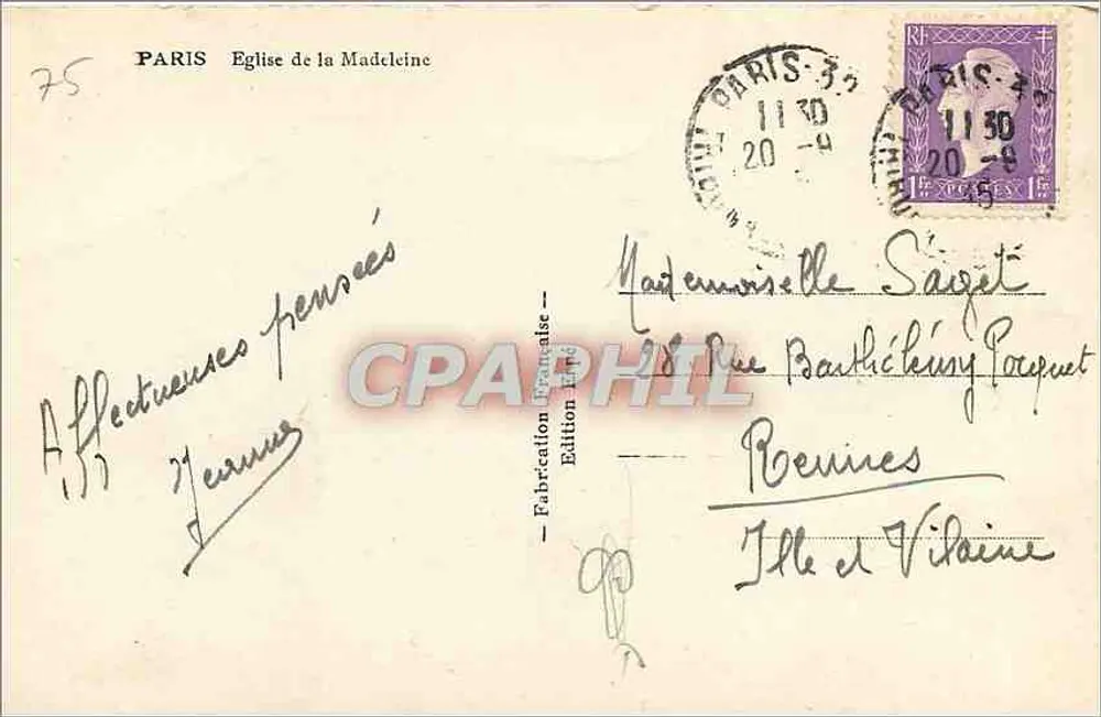 Igreja de Nossa Senhora da Redenção — Paris — Edição Francesa - Verso