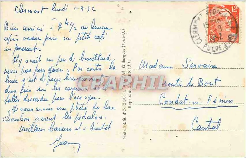 A Auvergne - Praia do Lago Chambon — G. d'19, n°166 - Verso