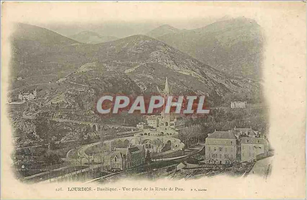 Lourdes - Basilique - Vue prise de la Route de Pau - F. Alourde - Recto