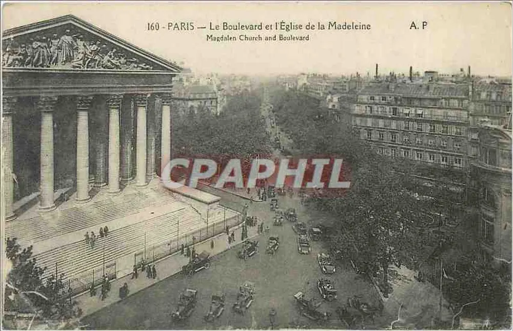 Paris — Le Boulevard et l'Église de la Madeleine — A.P. n°160 - Recto