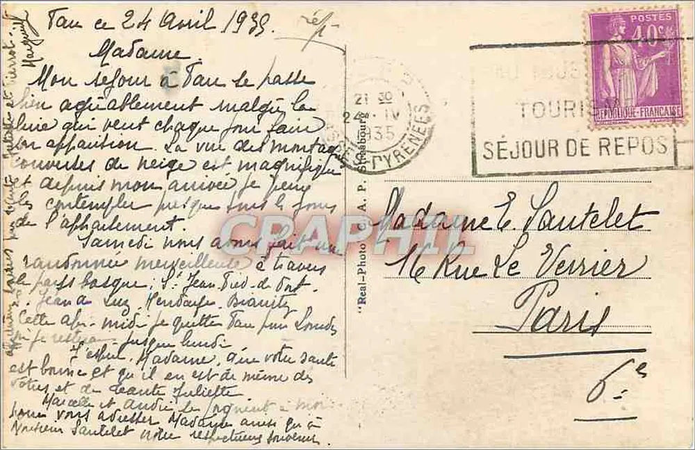 Pau - Boulevard dos Pirineus — vista do parque com árvores e edifícios — editor A.P. Stalaburg, n°110 - Verso