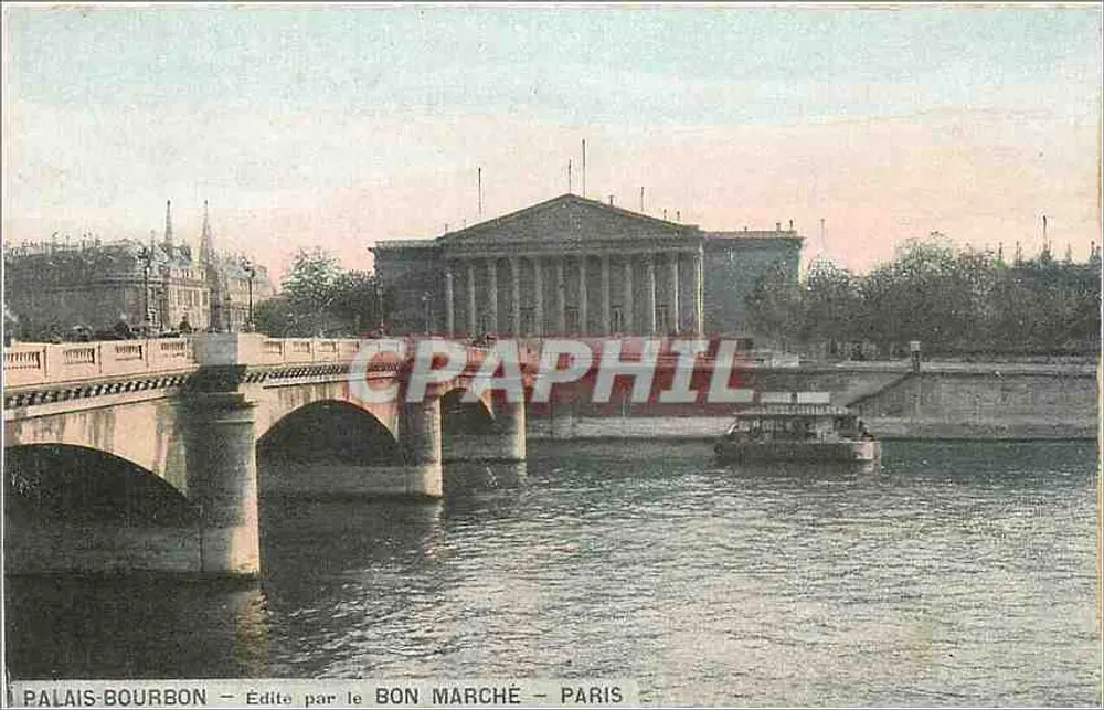 Palazzo Bourbon — vista del ponte e del fiume — edito da Le Bon Marché - Parigi - Recto
