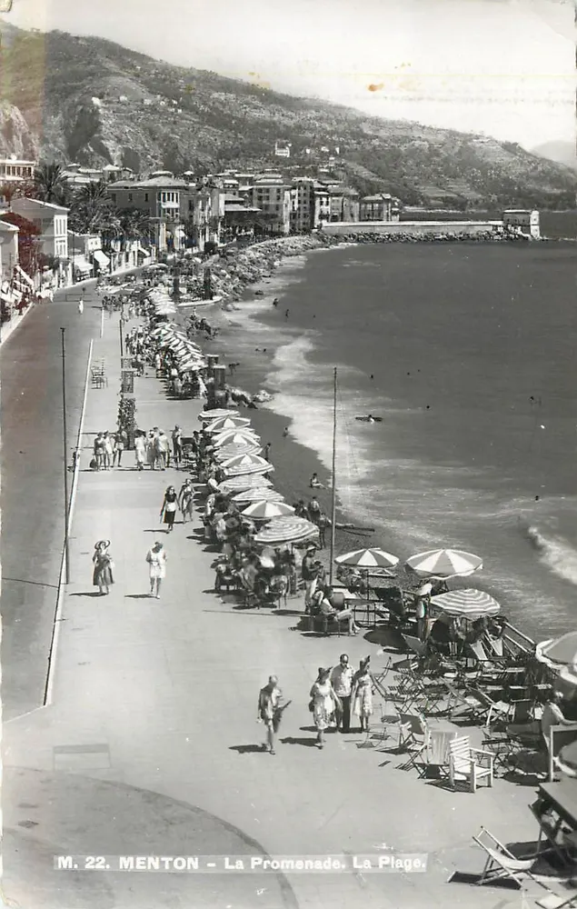 Menton - A Promenade. A Praia — M. 22 — Ed. S.I.C.A. foto verdadeira - Frente