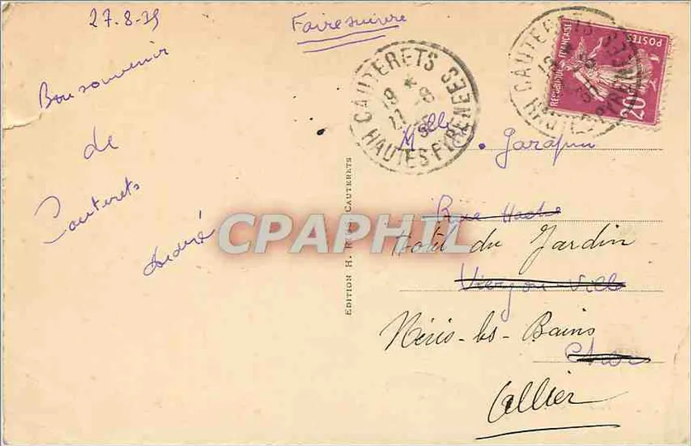 Vallei van Pierrefitte en weg naar Cauterets — Uitgave H. R. Cauterets, n° 438 - Achterkant