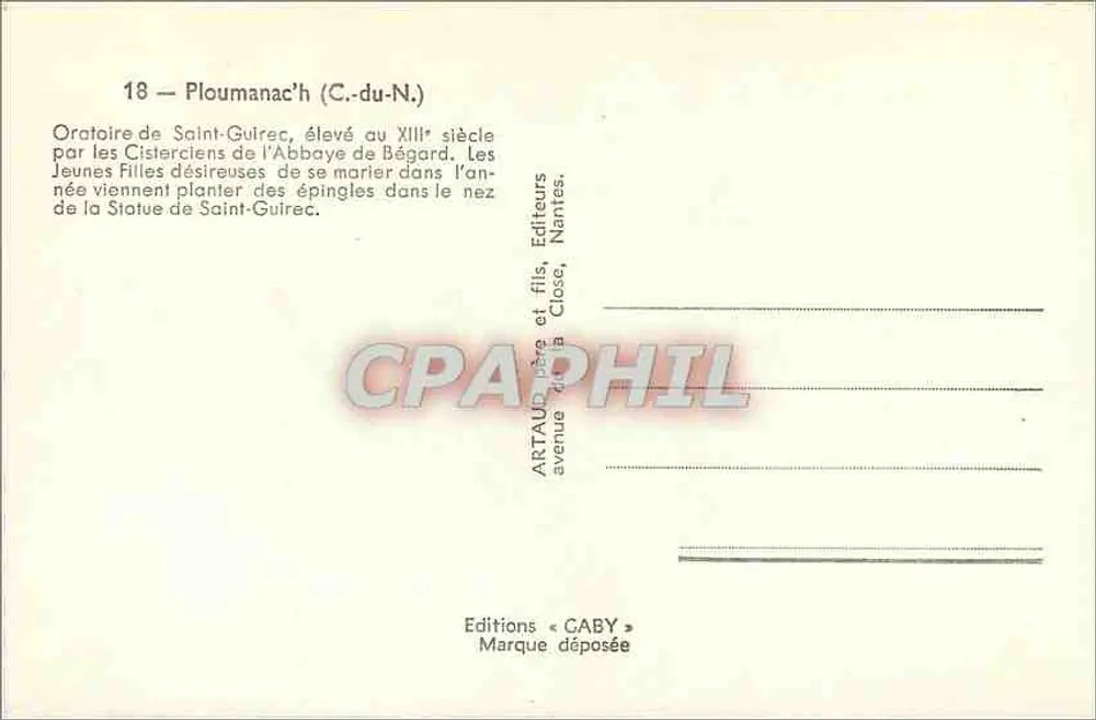Ploumanac'h (C.-du-N.) — Oratoire de Saint-Guïrec — Éditeur Caby - Verso