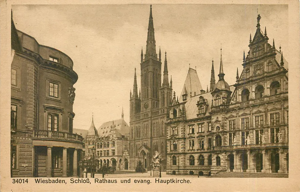Wiesbaden, Schloss, Rathaus und evangelische Hauptkirche — Nr. 34014 - Vorderseite