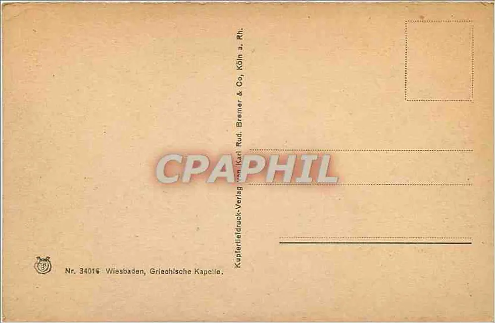 Wiesbaden, Capilla griega — Editor Kupferstichdruck-Verlag von Karl Rud. Bremer & Co., Köln a. Rh. - Reverso