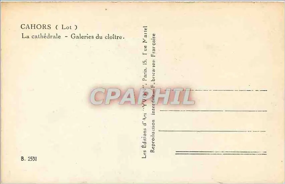 Cahors (Lot) — A catedral - Galerias do claustro — Les Éditions d'Art Manuel, Paris - Verso