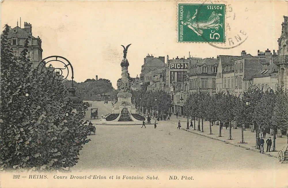 Reims — Cours Drouet-d'Erlon et la Fontaine Subé — ND. Phot. - Recto