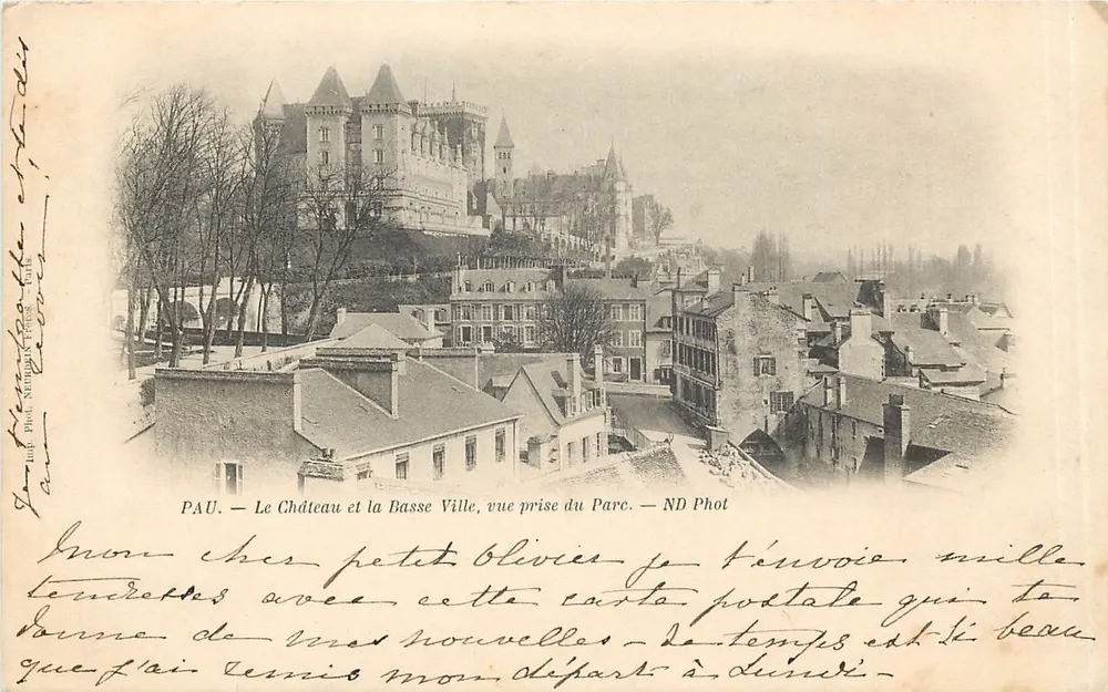 PAU — Schloss und Unterstadt, Blick vom Park aus — ND Phot - Vorderseite