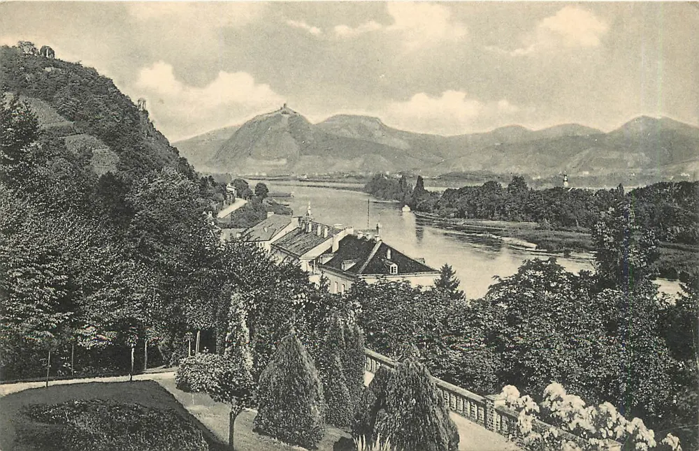 Rolandseck — vista panorámica sobre el Rin y las montañas — editor Karl Rud. Bremer, Köln, n°311 - Anverso