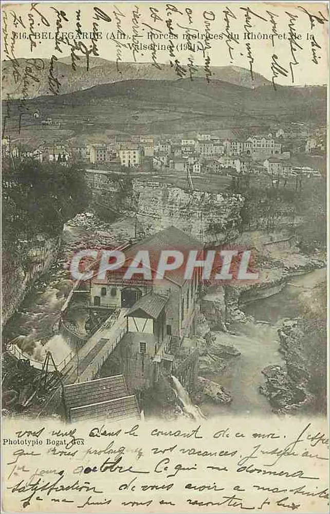 Bellegarde (Ain) — Forces motrices du Rhône et de la Valsérine (1910) — Phototypie Bogat, n° 316 - Recto