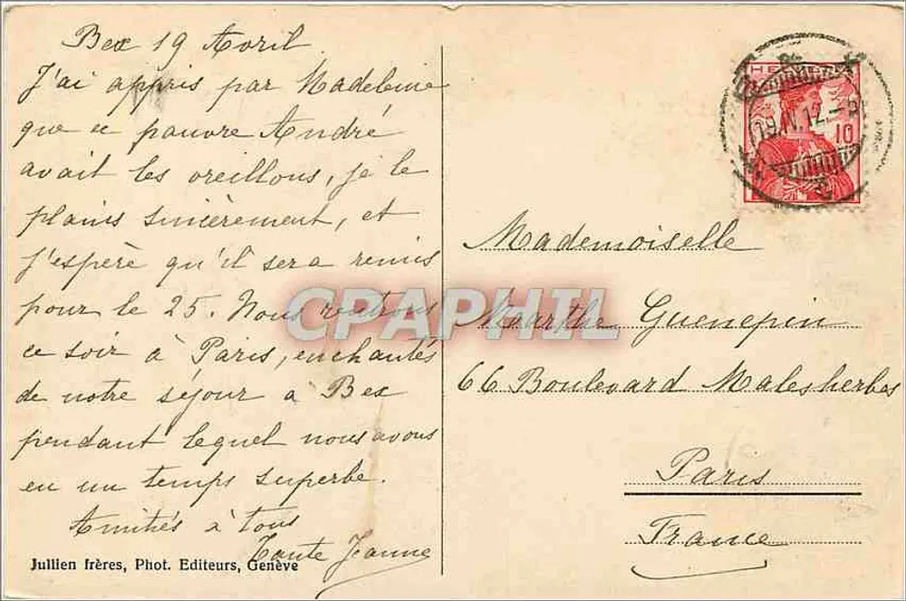 Bex e a Dent du Midi — J. J. 405 — Jullien frères, Fot. Editeurs, Genebra - Verso