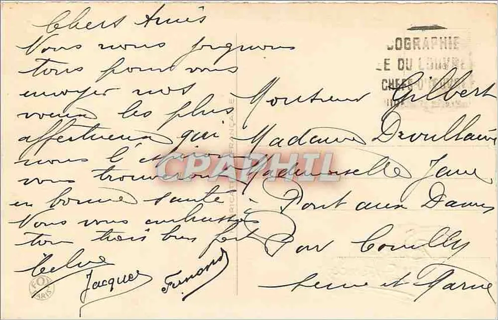 रूबर्ड गुलाबों का बौक्वेट — शुभकामना कार्ड — जे. डू लूवर, पेरिस - पीछे