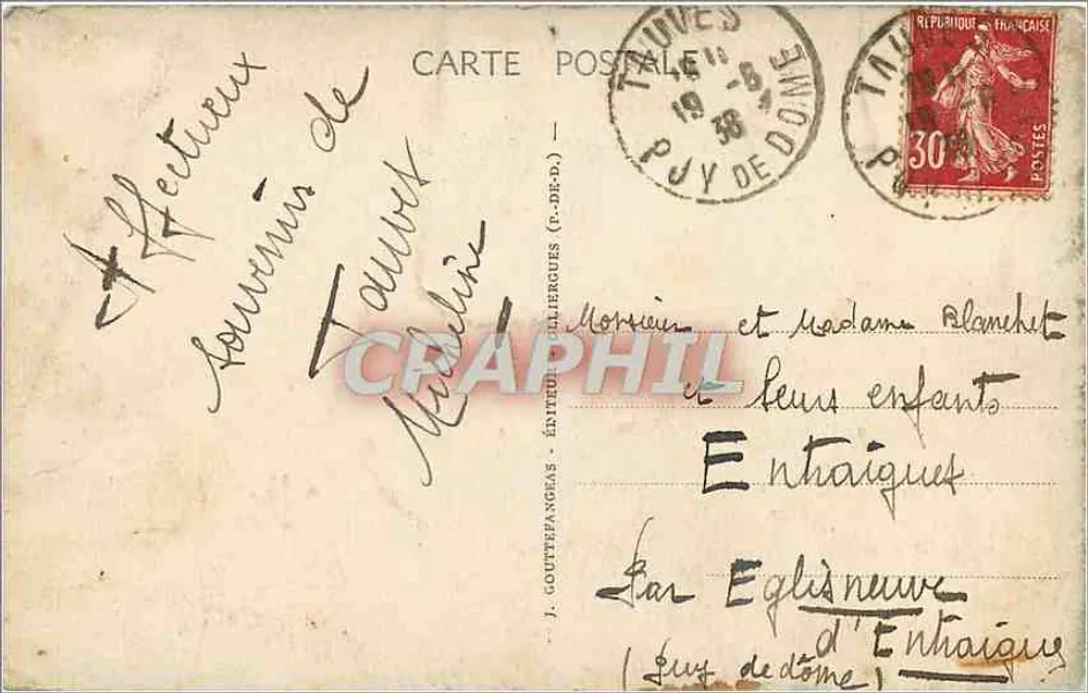Le Mont-Dore — Téléphérique du Sancy — G. D'O, 1494 - Verso