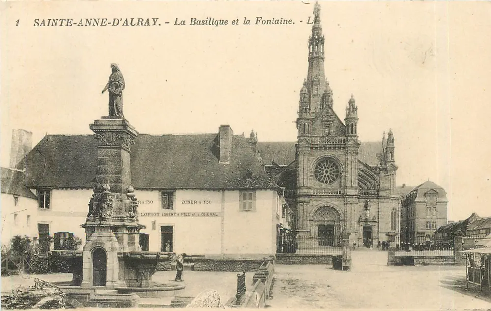 Sainte-Anne-d'Alray — La Basilique et la Fontaine — Éditeur L. Loriot & Piec & Cheval, n°1 - Recto