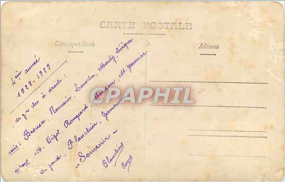 Grupo de homens em traje — 1929 — Correspondência - Verso