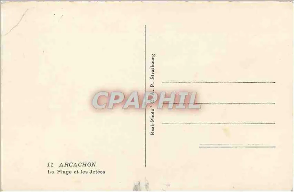Arcachon — A Praia e as Pontas — Real-Photo P. Strasbourg - Verso