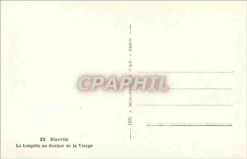 Biarritz — La tempête au Rocher de la Vierge — G.A.P. (n°33) - Verso