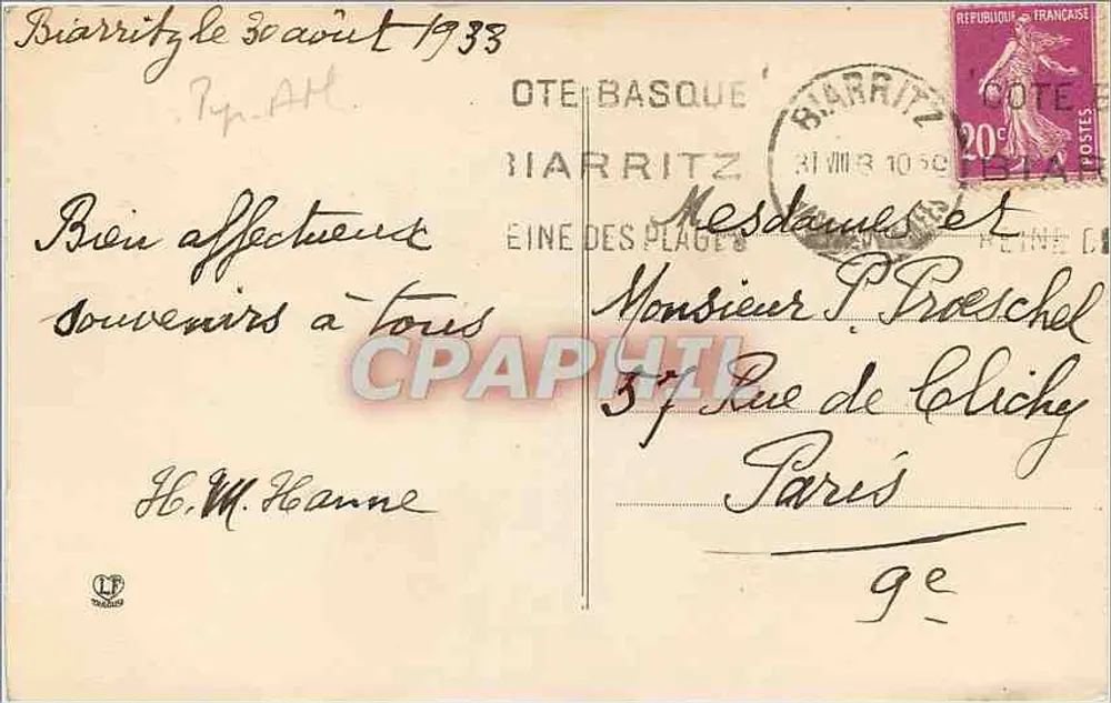 Biarritz - La Plage de la Côte des Basques — n°1238 - Achterkant