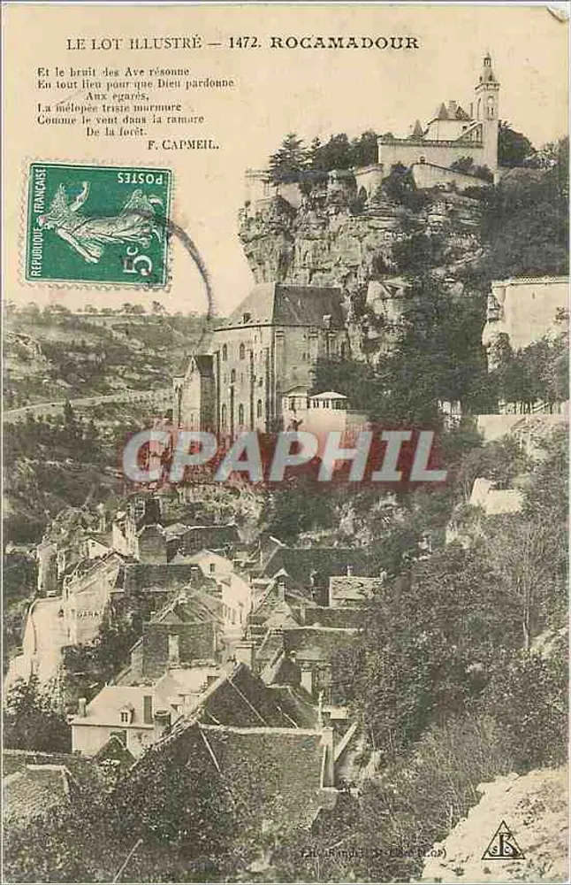 Rocamadour — Vista do vilarejo e da igreja — F. Capmeil, série 1472 - Frente