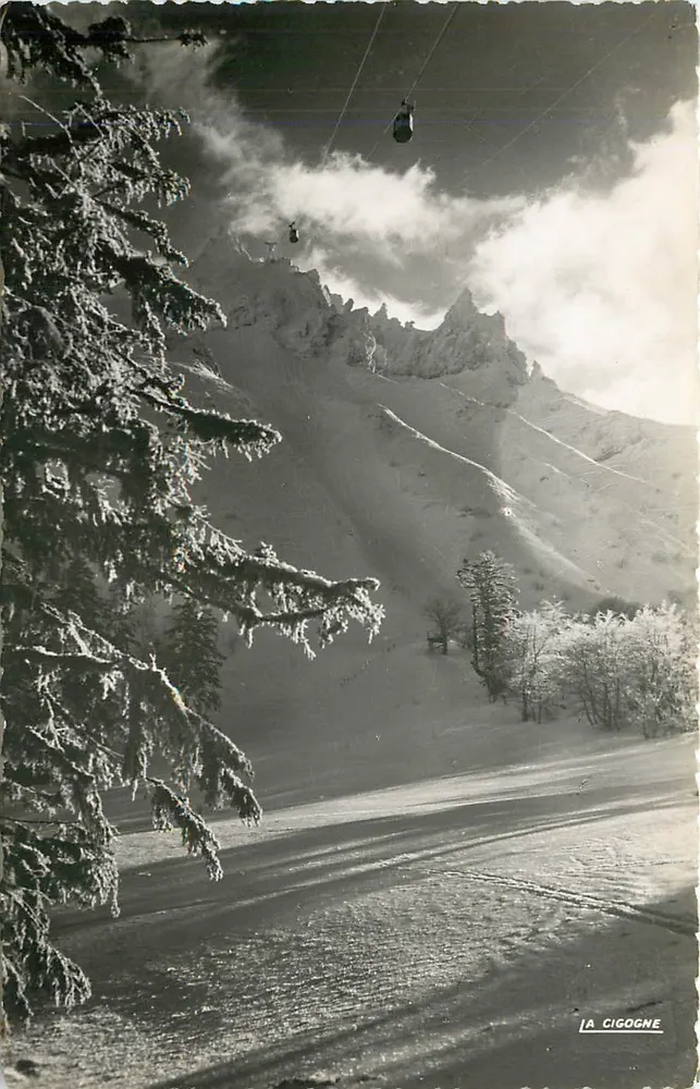 La Cigogne — Le téléphérique et le Sancy (1886 m) en hiver — Éd. & Cr. Cigogne - Recto