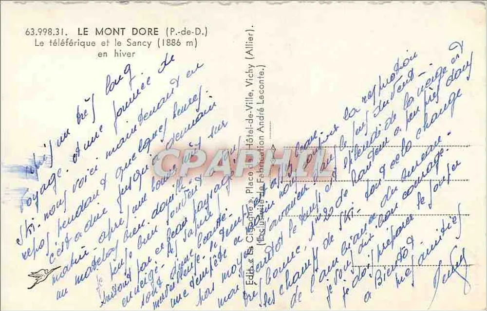 La Cigogne — Le téléphérique et le Sancy (1886 m) en hiver — Éd. & Cr. Cigogne - Verso