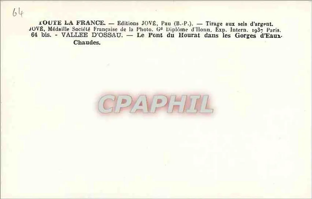 Gorges d'Eaux — Le Pont du Hourat — Éditions JOVÉ, Pau - Verso