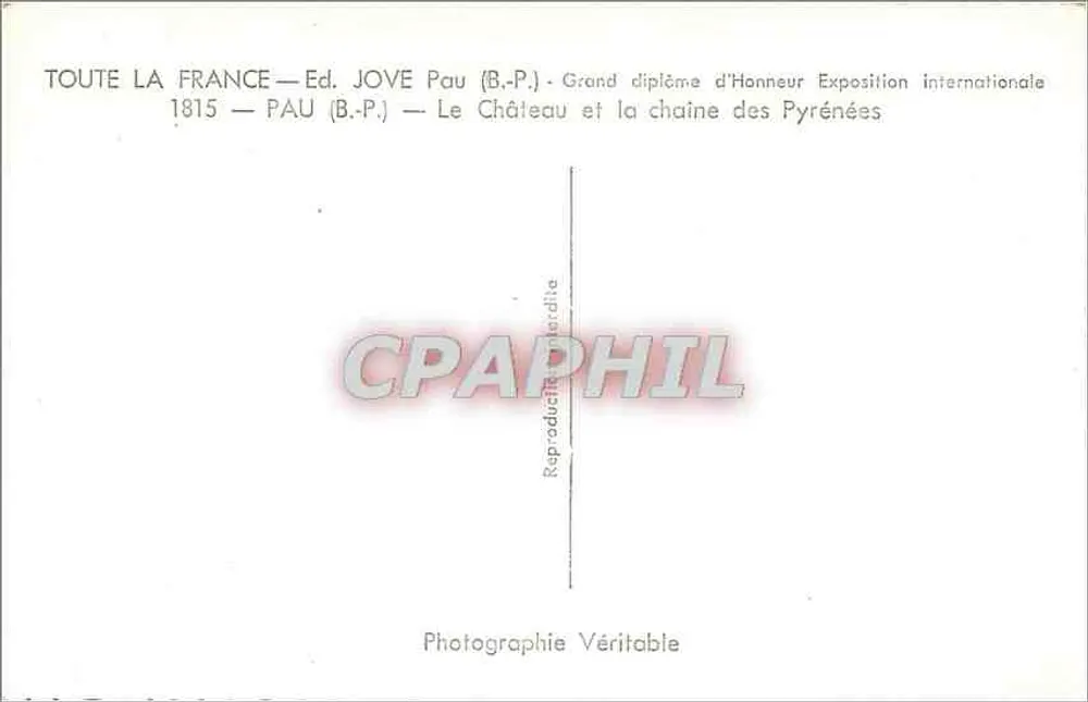 Schloss Pau — Ansicht mit den Pyrenäen — Ed. JOVE Pau (B.-P.) - Rückseite