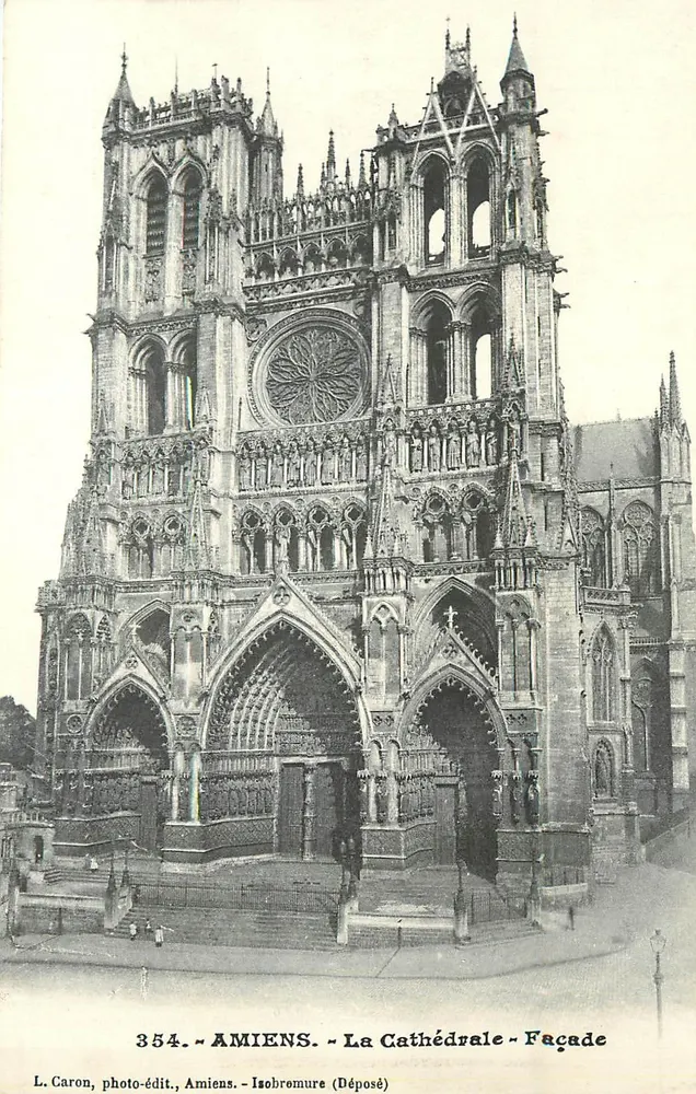 Amiens - A Catedral - Fachada — L. Caron, photo-édit., Amiens - Isobremure (Déposé) — n° 354 - Frente