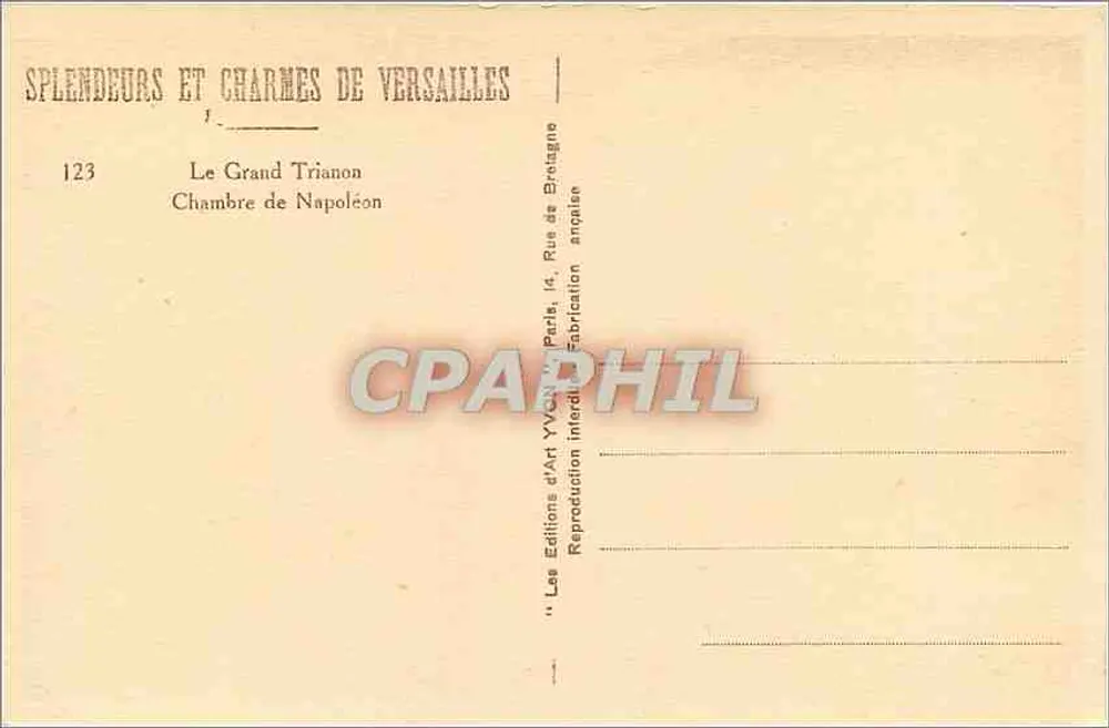 O Grande Trianon — Quarto de Napoleão — Les Éditions d'Art Yvonne Pede - Verso