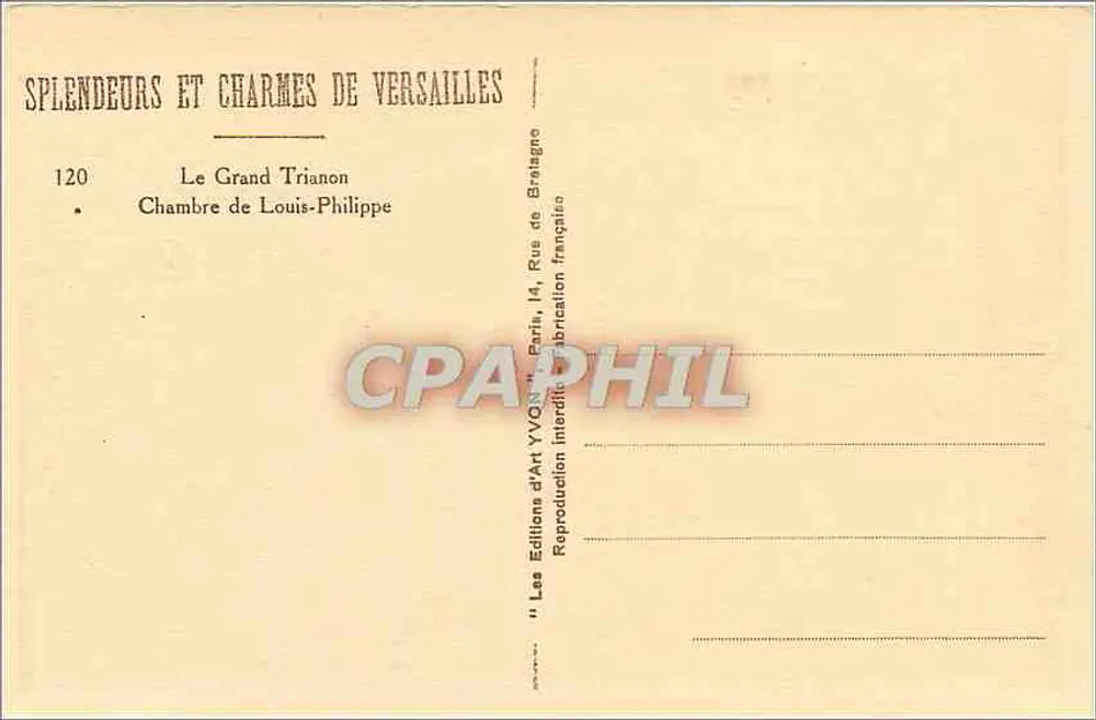 Le Grand Trianon — Chambre de Louis-Philippe — Les Éditions d'Art YVQN, Paris - Verso