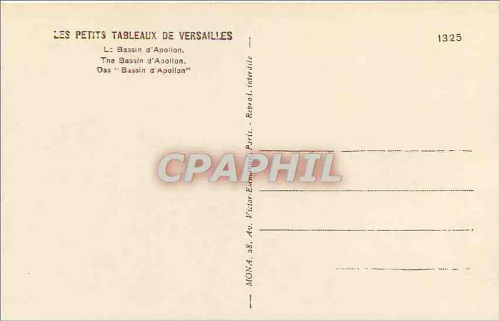 Bassin d'Apollon — Versalles — editor MONA, n° 1325 - Reverso