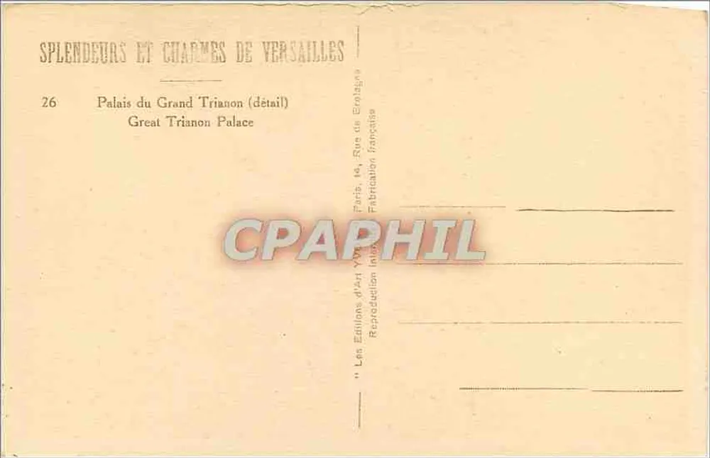 Palais du Grand Trianon — détail — Les Éditions Yvon, n°26 - Verso