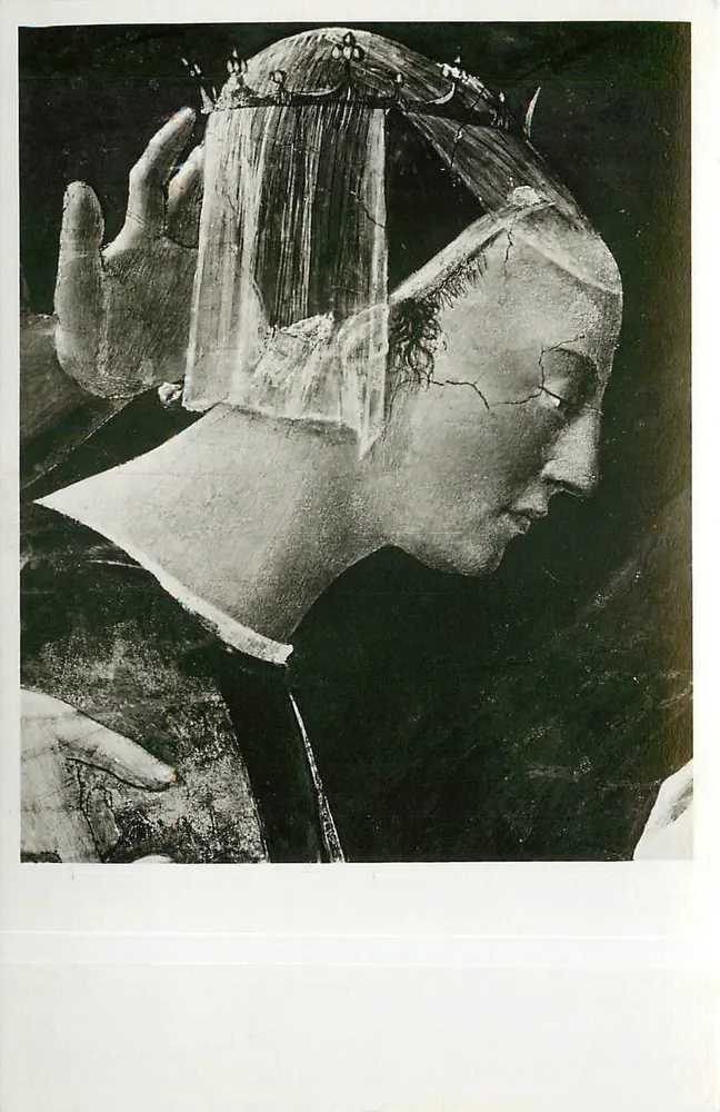 Arezzo - Kerk van S. Francesco — De Koningin Saba (detail van het fresco van Piero della Francesca) - Voorkant