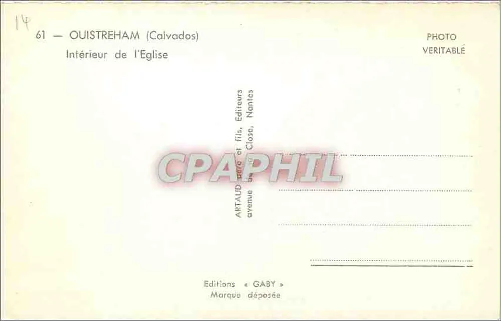 Ouistreham (Calvados) — Interior de la Iglesia — Ediciones GABY - Reverso
