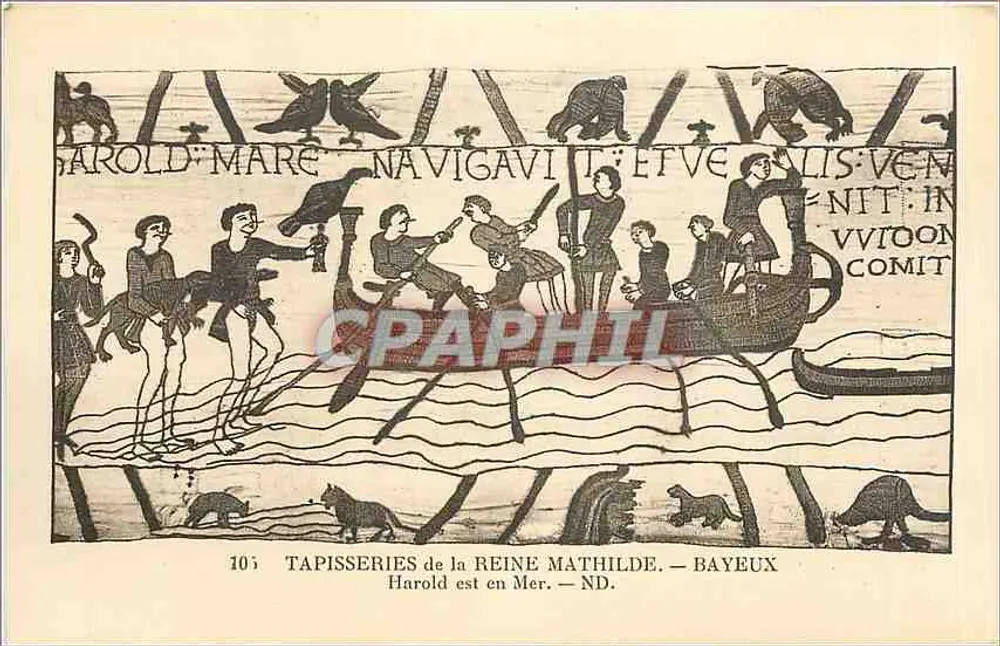 Harold está no Mar — Tapeçarias da Rainha Matilde — Bayeux - Frente