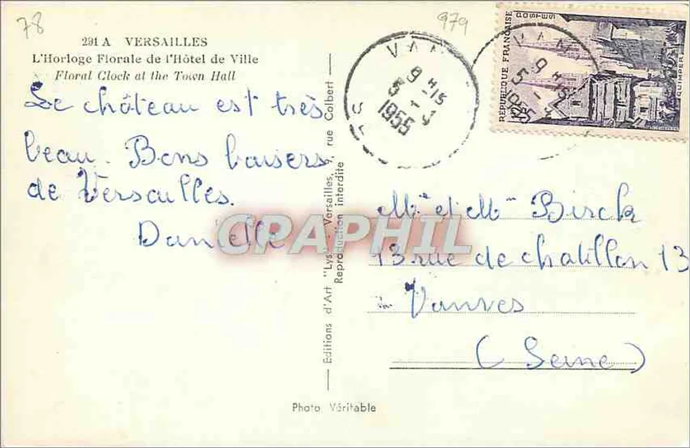 Blütenuhr des Rathauses — Versailles — Kunstverlag LYS - Rückseite