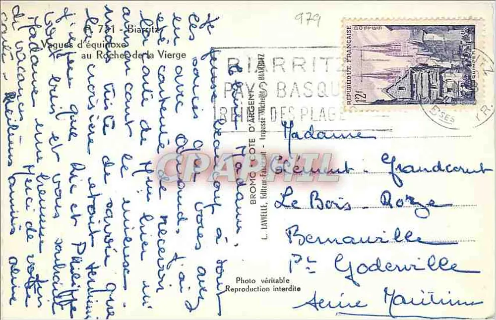 Vagas de equinócio no Rocher de la Vierge — Biarritz — L. Larielle, série 779 - Verso
